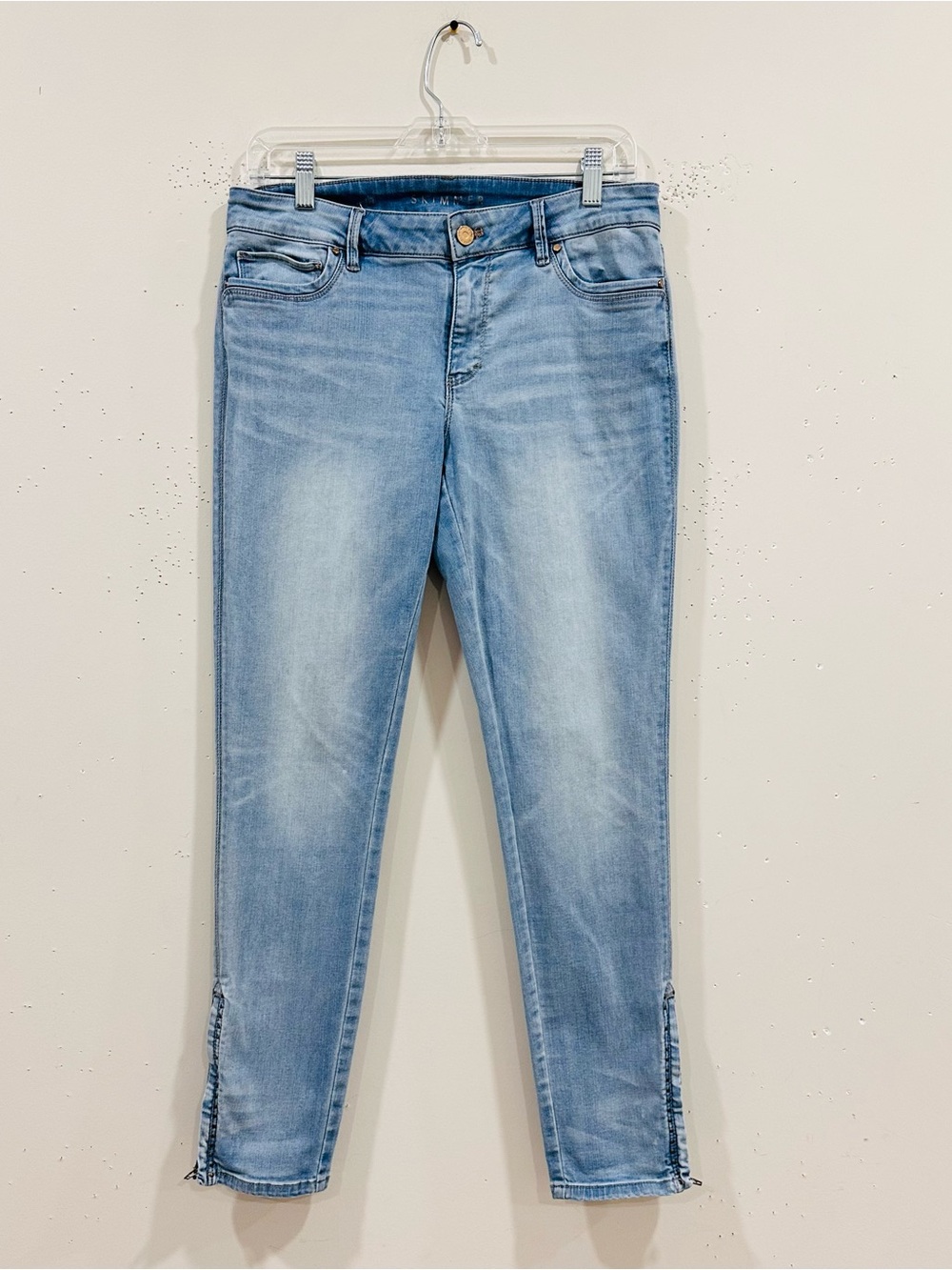 White House Black Market Skimmer Jeans Womens 10 Light Wash Studded Ankle Zip